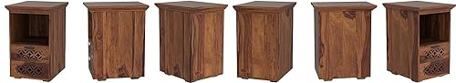 Image of Wooden Bed Side Table for Bedroom | Nightstand | End Table with 2 Drawer & Shelf | Natural Finish