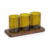 Joy Kitchen botella de jarrones en plataforma de madera | 275 x 110 x 120 mm | Soporte de madera | Hecho de botellas de vino recicladas | Madera turca duradera | Marrón