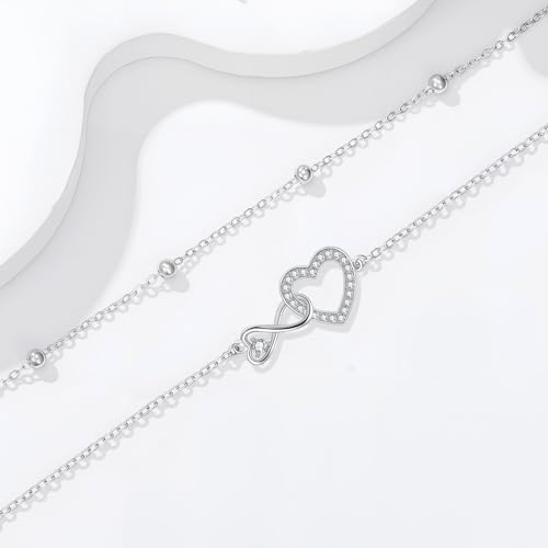 Image of Anklet for Women 925 Sterling Silver Double Infinity Ankle Bracelet Waterproof Summer Jewelry Anniversary Birthday Gifts for Her