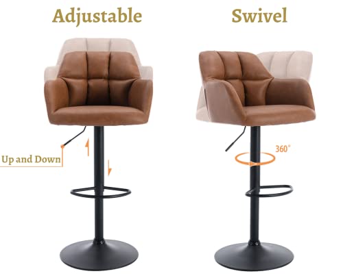 Ealson Swivel Bar Stools Set Of 4 Modern Leather Counter Barstools With Back And Arms Adjustable Bar Height Bar Stool Chairs With Metal Base For Kitchen Island/Home Indoor/Dining Room, Brown #TOP4