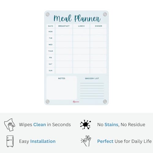 Image of Acrylic Weekly Meal Planner Magnetic Fridge and Todo Board with 2 Marker - A4 Size | Premium and Durable | Perfect for Meal Planning, Shopping Lists, Notes, Home and Office use - Blue