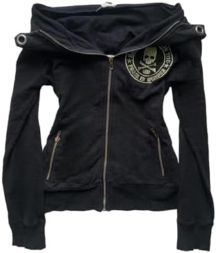 Women's Y2K Gothic Skull Zip Up Hoodie Punk Emo Graphic Sweatshirt Grunge Jacket