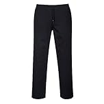 Portwest C070 Elasticated Drawstring Chef Trousers Protective Safety Pants Stain and Water Resistant Durable Workwear with Pockets Unisex Professional Modern Chesfswear, Black, Medium