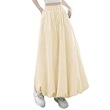 Women's A-line Lantern Skirts Novelty Ruffle Tiered Side Pocket Fashion Skirt High Waisted Pure Flowy Streetwear Khaki
