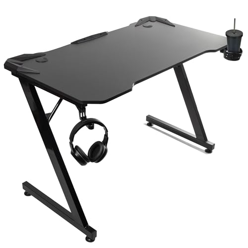 NanoRS RS345 Gaming Tisch mit Getränkehalter und Kopfhörerhalter Gaming Schreibtisch 110x60x75cm Computertisch,Tischplatte mit den abgerundeten Ecken, Maximale Belastung bis 150 kg