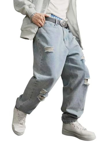 Men's Ripped Baggy Taper Jeans Tapered Leg Hip Hop Harem Denim Pants Trousers