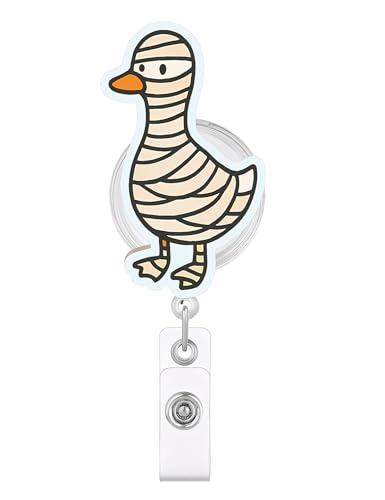 Jarolydian Funny Retro Silly Goose Halloween Badge Reel, Spooky Ghost Retractable ID Name Badge Holder for Nurse Teacher Gift