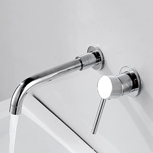ZYCDP Grifo Lavabo Baño Pared,Grifo Empotrado Latón,Rotación de 360 Grados,Grifo De Lavabo Baño,Mezclador Monomando Para Lavabo,Agua Fria y Caliente Disponible,cromo