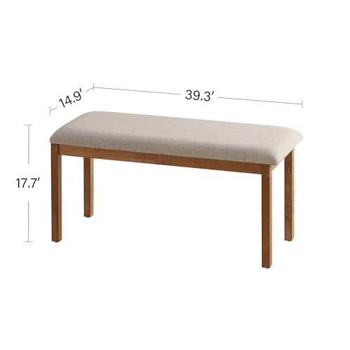 Image of Farmhouse Wooden Dining Bench, French Country Small Upholstered Bench Seat