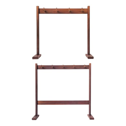 Soporte de pie multiusos de madera natural pulida y ganchos de diseño 5