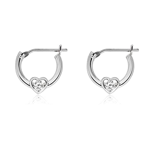 Image of AVORA 10K Gold 10mm Heart Hoop Earrings with Simulated Diamond CZ