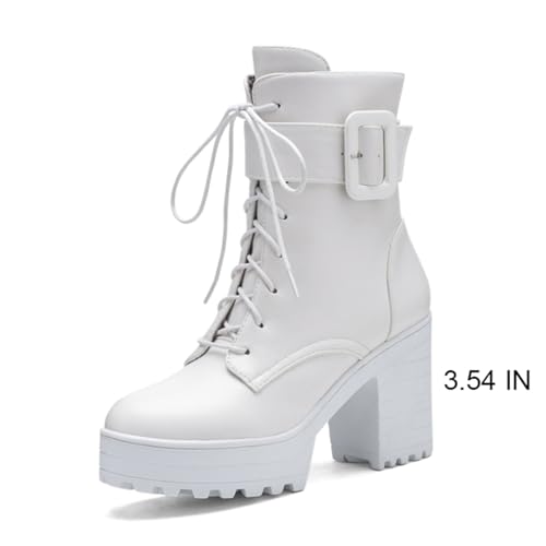 Image of FOREADA Goth Platform Heel Combat Boots Women Pearl Lace Victorian Booties