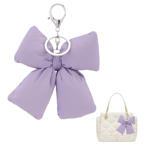 Image of Pink Bow Keychain Bag Charms Y2K Bowknot Plaid Keychains Coquette Aesthetic Purse Handbag Backpacks Charms (Purple 1)