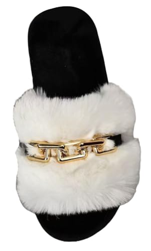 Epsion Fuzzy Slippers for Women Men Chain Accessory Fluffy Plush Open-toe Memory Foam House Shoes