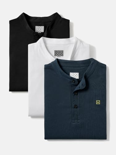 Image of Urbano Fashion Men's Multicolor Solid Mandarin Collar Slim Fit Cotton T-Shirt Pack of 3