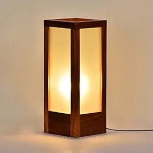 ExclusiveLane 'Frosted Glass' Sheesham Wooden Living Room Home Decorative Table LED Lamps For Bedroom(10 Inch,Brown,Without Bulb,Pack Of 1)|Bedside Table Lamp Side Table Lamps For Home Decoration