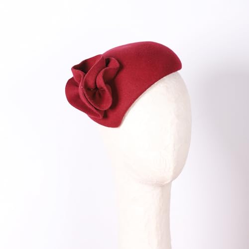 Image of Flower Womens Dress Fascinator Wool Felt Fedora French Pillbox Hat Party Wedding Teardrop Beret