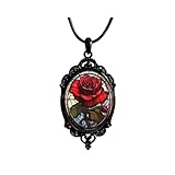 MIFYNN Gothic Rose Glass Necklace for Women Vintage Satan Demon Pendant Halloween Roses Necklaces Dark Punk Style Necklace Victoria Emboss Necklaces Mystic Witch Jewelry Gift Accessories (Red Rose)