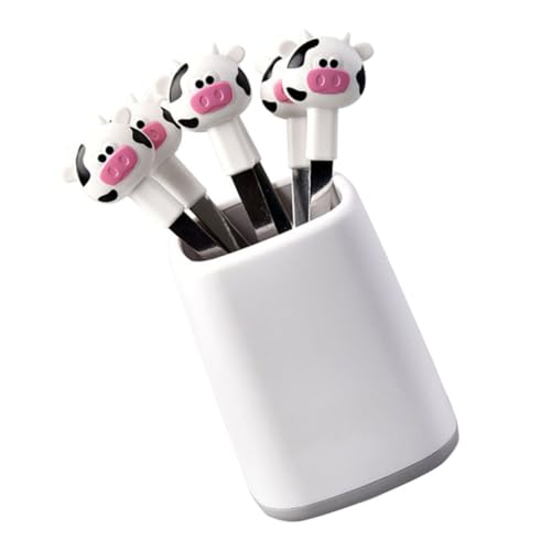 DECHOUS 1Set Creative Cartoon Fruit Fork of Stainless Steel Dessert Forks with Holder for Home Tableware for Serving Fruit Cake More