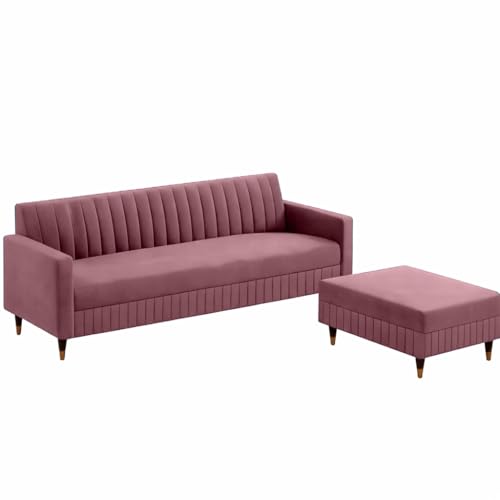 Image of AMATA Omega 4 Seater L Shape Mauve Colour Suede Velvet Fabric Sofa Set with Four Cushions Perfect for Home Office Guests Living Room (03 Move, Omega L Shape 4 SSEATER)(3 Year Warranty)