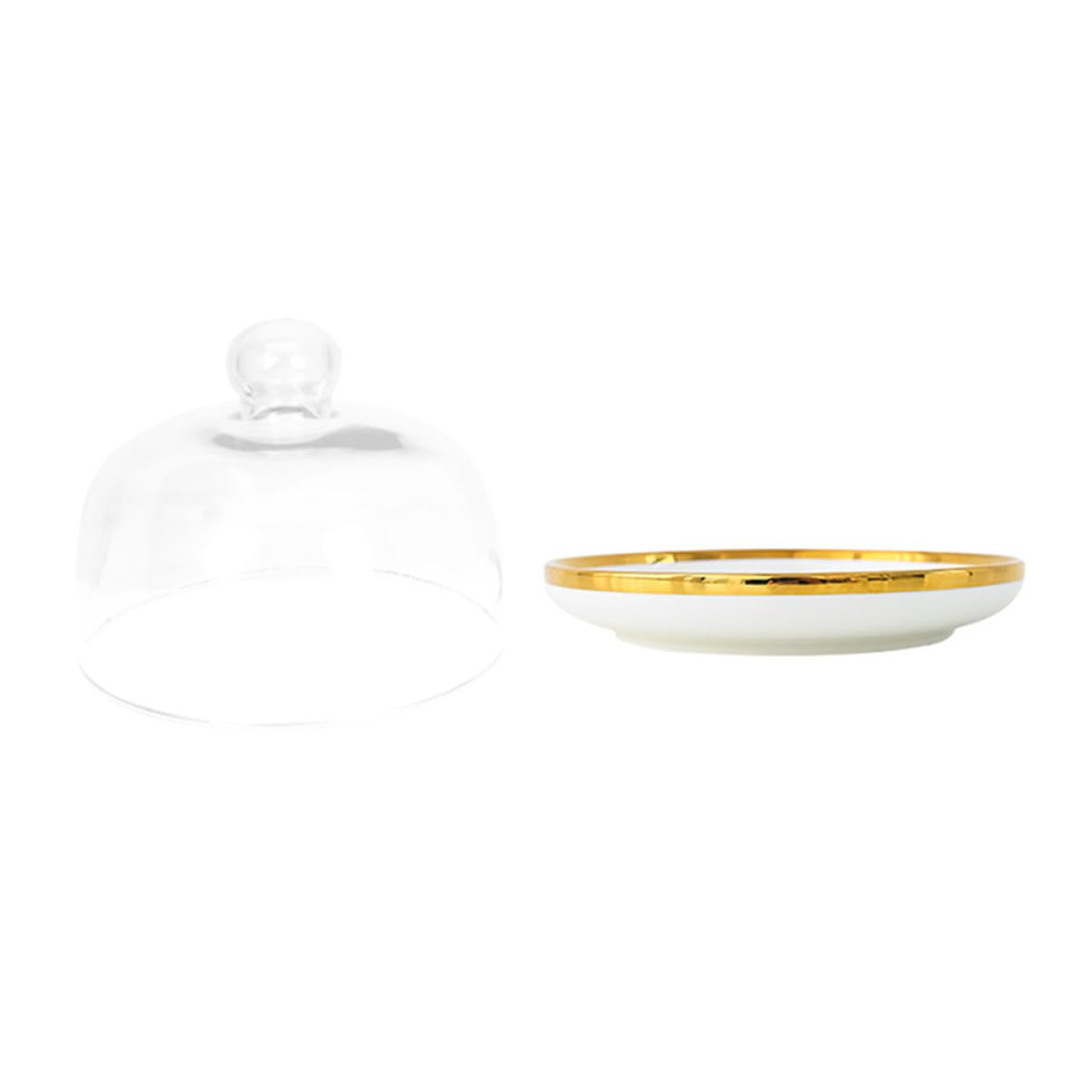 iplusmile Cúpula de Pastel Transparente con Bandeja de Cerámica para Exhibir y Proteger Postres y Tartas en Comidas Festivas y Recepciones