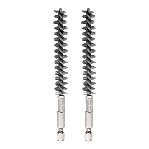 HARFINGTON 2pcs Stainless Steel Bore Brush 12mm Dia Cleaning Wire Brush with Handle 1/4 Inch Hex Shank for Tubes, Ports, Bearings