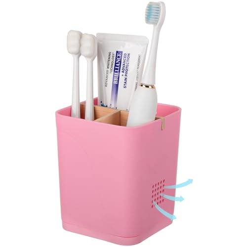 Electric Toothbrush Holder 3 Slots Tooth Brushing Holder with Bamboo Dividers for Bathrooms Plastic Toothbrush and Toothpaste Organizer for Shower Countertop Vanity Pink