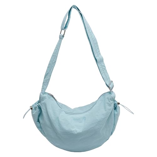 HTU Bolso de hombro de nailon para mujer, bolso de mano de color sólido para viajes y trabajo (azul)
