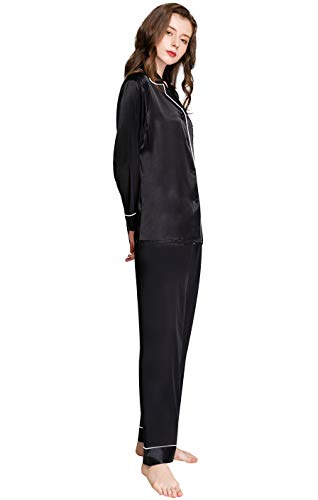 Womens Silk Satin Pajamas Set Sleepwear Loungewear Black S