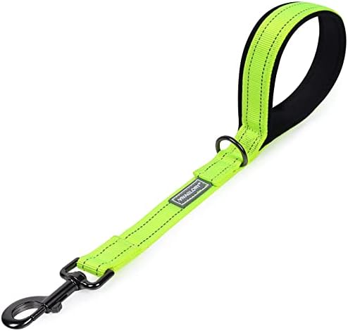 VIVAGLORY Short Dog Lead with Padded Handle, Heavy Duty Reflective Double Webbing Nylon Dog Lead Training Leash for Medium Large Dogs, 46cm Length 2.5cm Width, Black