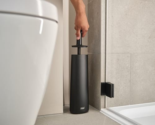 Image of Joseph Joseph Flex 360, Advanced Smart Toilet Brush and Storage Holder Set with Anti-drip, Anti-Clog, Triple-Action Replaceable Brush Head - Matt Black