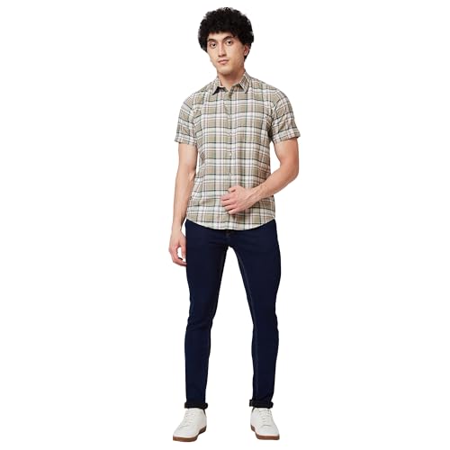 Image of Spykar Men's Regular Fit N /A Half Sleeve Checked Casual Shirts