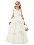 Ivory One Shoulder Girls Pageant Dresses Organza Flower Girl Dress Birthday Party Ball Gown Size 7