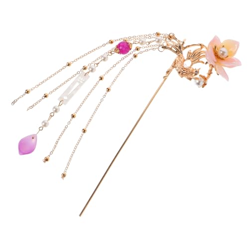 Épingle à cheveux rétro chinoise en alliage rose et perles de prestige