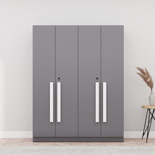 Image of Bniture 4 Door Wardrobe for Bedroom with Lockable Door & Hanging Space | Almirah for Clothes with Elevated Bottom Base | Wardrobe for Storage Cupboard | 3 Years Warranty (Slate Grey, 4 Door)