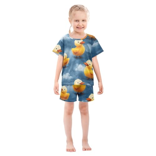 Pajama Short Sets Four Yellow Ducks Flying Soft Cotton Summer Sleepwear 2 Piece PJS Size 5-14T4