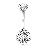 hengkaixuan Anillo de ombligo con rosca interior de titanio de 14 g con circonita cúbica para mujeres de 8 a 14 mm, Titanio, Sin gemas