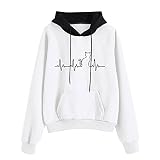 sudor Sudaderas con Capucha de impresión de electrocardiograma Mujeres de Manga Larga