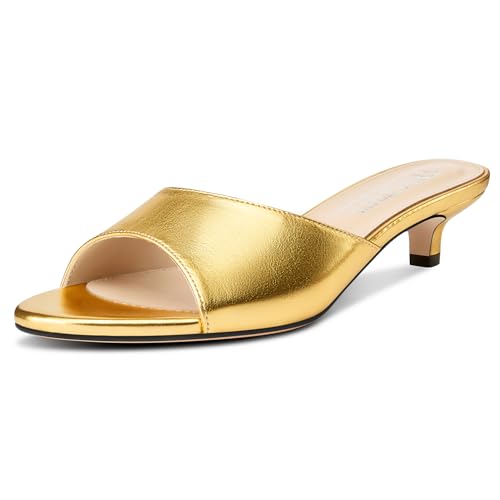 Image of TNYNFBEB Womens Low Kitten Heel Open Toe Sandals Mules Shoes Slingback Prom Party Dress Summer 1.4 Inches Heels