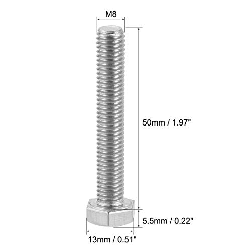 Image of uxcell M8x50mm Hex Bolts 304 Stainless Steel Hexagon Screw Bolt 15pcs