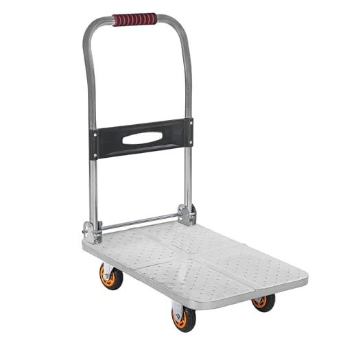 Opvouwbare winkelwagen met platform, voor zware lasten, stalen wagen met 360 graden draaibare wielen, draagkracht 100 kg