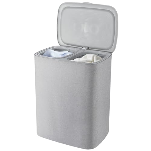 Laundry Basket with 2 Removable Bags 90L Large Capacity Washing Baskets– Dual-Compartment Hamper for Light/Dark Clothes | Foldable Storage Bin for Bedroom Bathroom Folding Laundry Baskets