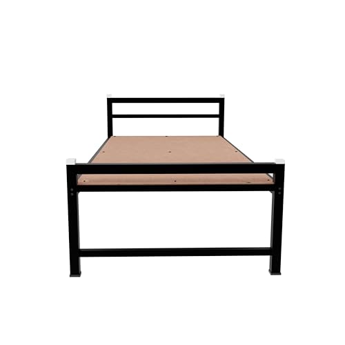 Image of ZIAULA Premium Bed SingleSize 3x6 Feet Cot for Bedroom Heay Duty Strong Metal Cot Iron Semi Folding Bed Easy Portable Iron cotSingle (3x6 Feet, with Attached Board), Painted, Black