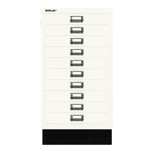 BISLEY MultiDrawer, 29er Serie mit Sockel, DIN A3, 10 Schubladen, Metall, 696 Verkehrsweiß, 43.2 x 34.9 x 67 cm