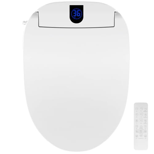 Smart Toilet Seat V-Shaped Electric Bidet Toilet Seat Wireless Remote Control Heated Seat, Warm Water Wash, Air Dryer, Soft-Close Lid, Night Light
