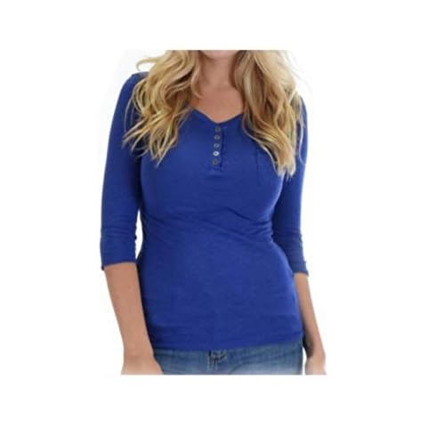 COLOR STORY 3/4 Sleeve 100% Cotton Casual Henley Shirt Top (Small, Black) Cover