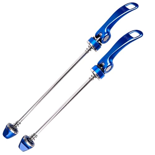 Mimoke Desenganche rápido para bicicleta, liberación rápida MTB de carretera/Mountain Bike, pinchos de aleación de aluminio para bicicleta, buje de rueda delantera 115mm y trasera 150mm(azul)