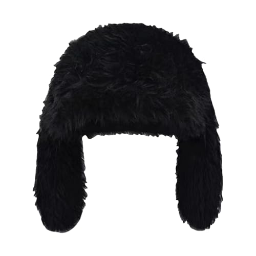 Gorro de conejo, resistente al viento, cálido y , gorro de felpa para mujer, para niñas, adultos, viajes, escuela, ciclismo, , viajes, Negro