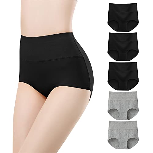 Listado de Ropa interior favoritos de las personas. 49 CHENGBAO 5 artículos Cintura Alta Bragas para Mujer,Levantar Las Caderas Bragas de algodón para Mujer,Suave y cómodo Ropa Interior Mujeres,L (L, Negro)