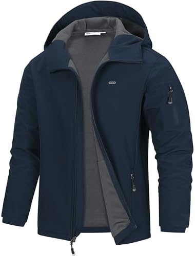 33,000ft Jacke Herren Wasserdichte Atmungsaktiv Softshelljacke Regenjacke | Winddichte Übergangsjacke, Leichte Outdoor Jacke mit Kapuze & 5 Taschen, Wanderjacke Fleecejacke Windbre